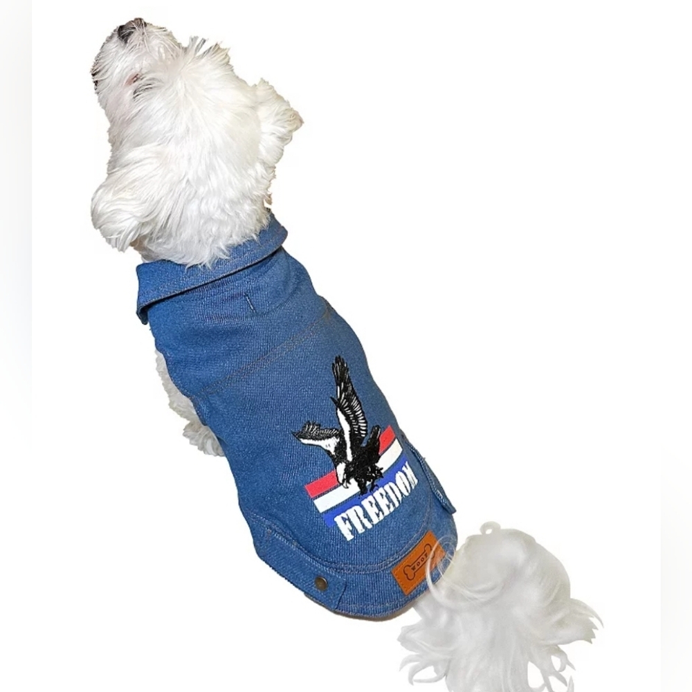 🌿 5/$25. NWT Woof Americana Denim Dog Vest Freedom, Various Sizes  (D8)